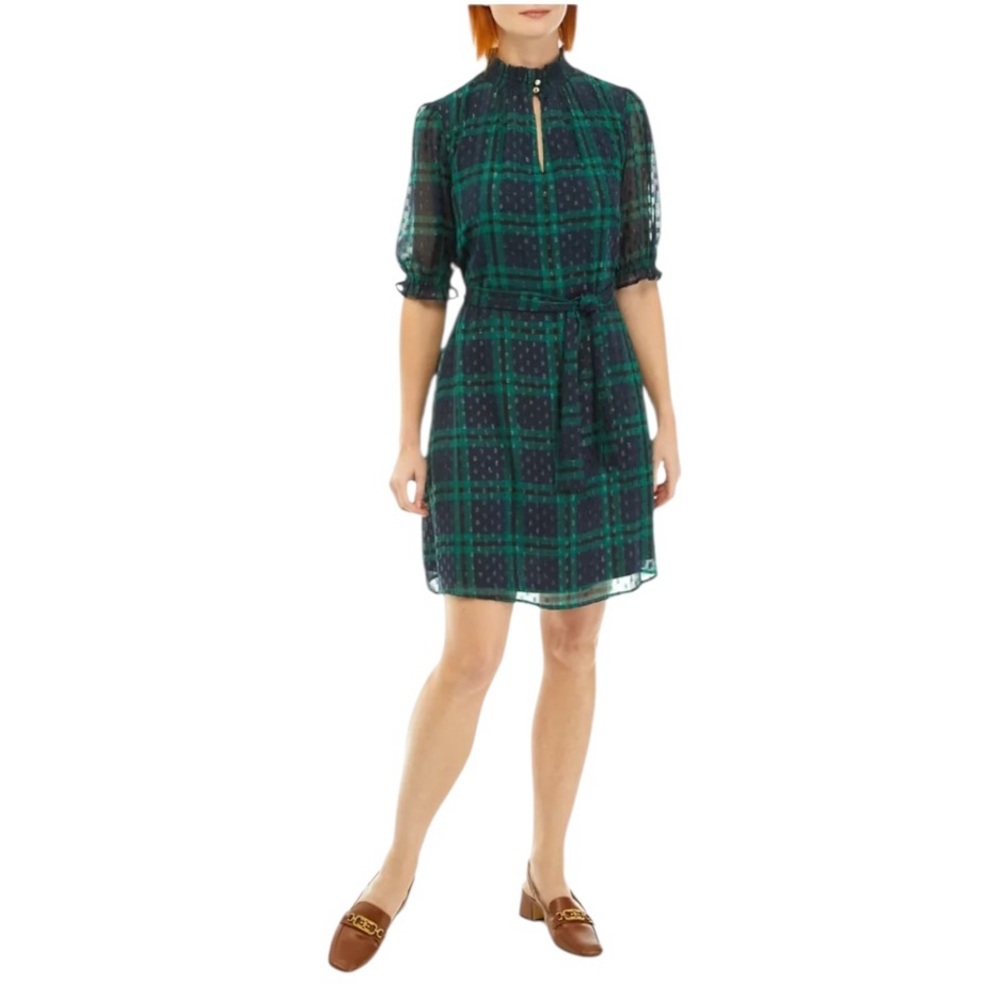 Tommy Hilfiger Puff Sleeve Plaid Printed Dress